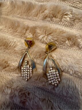 Gold-Tone Leaf Cluster Drop Earrings with Clear Crystals